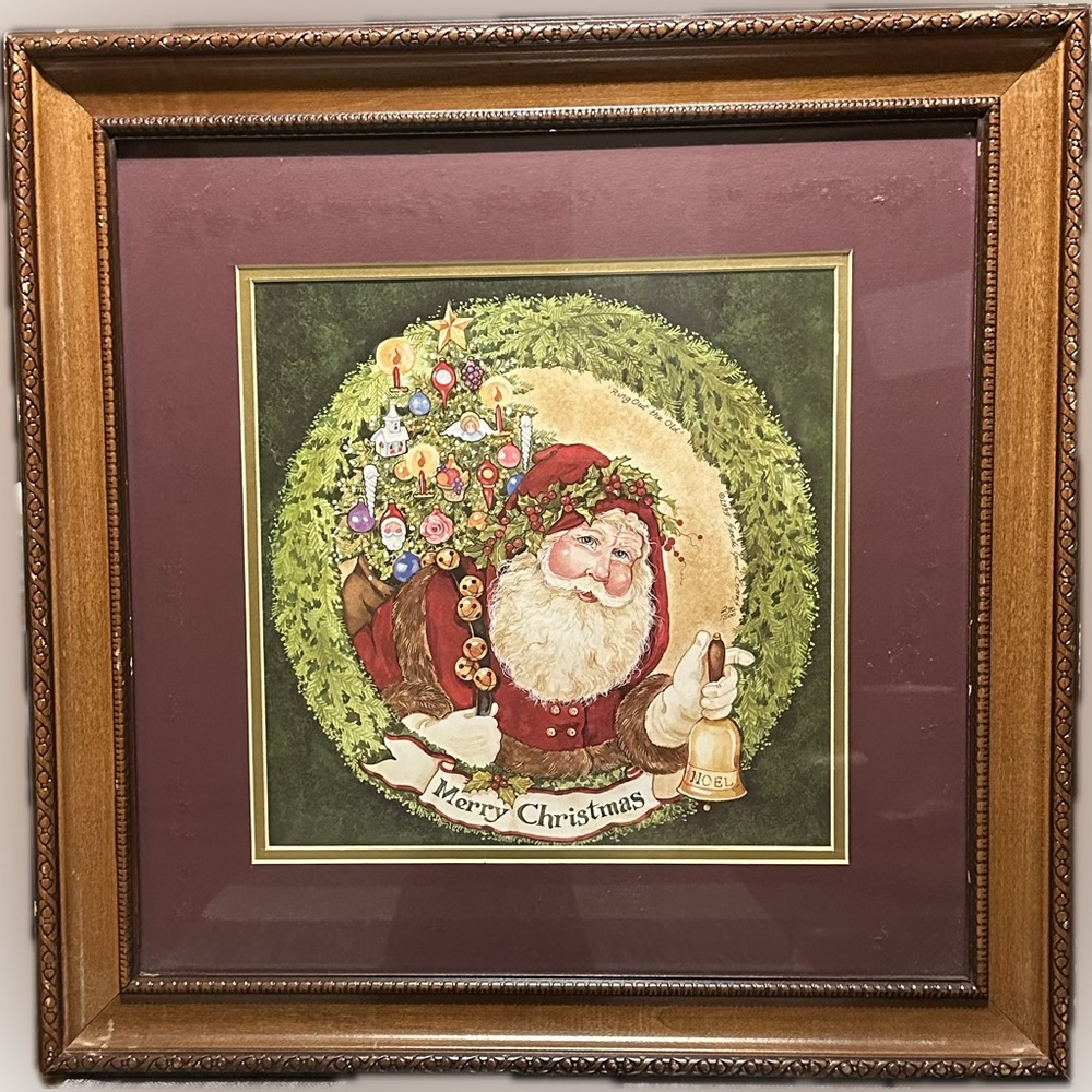 VTG 1999 RARE LTD SANDI GORE EVANS SANTA PRINT MERRY CHRISTMAS RING OUT THE OLD